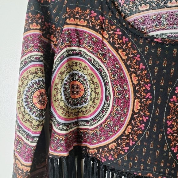 Gypsy Warrior Bohemian Style Fringe Crop Blouse M - Picture 4 of 7